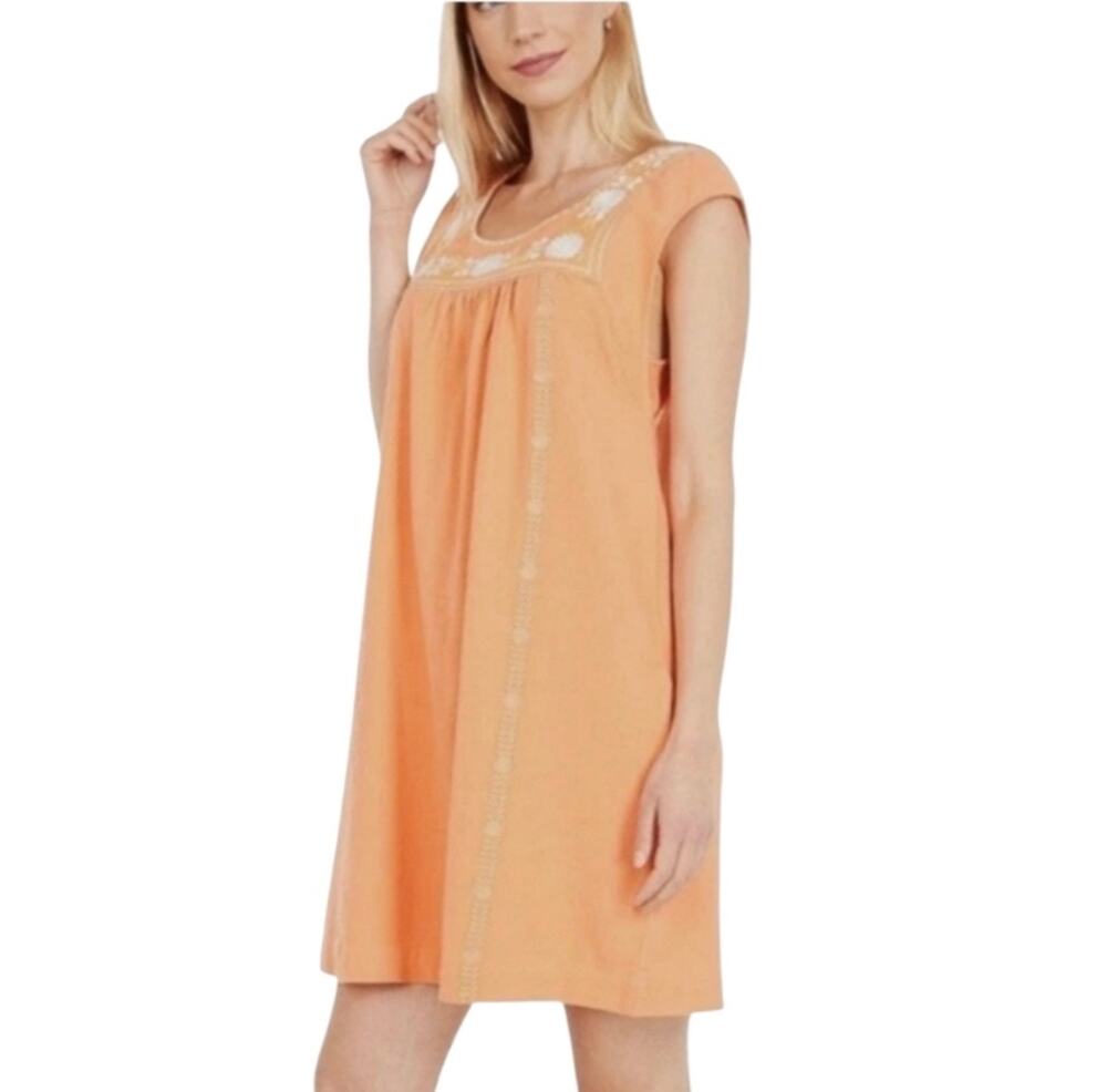 Faherty Luana Embroidered Cotton Cloud Cloth Sunset Coral Shift Dress Medium